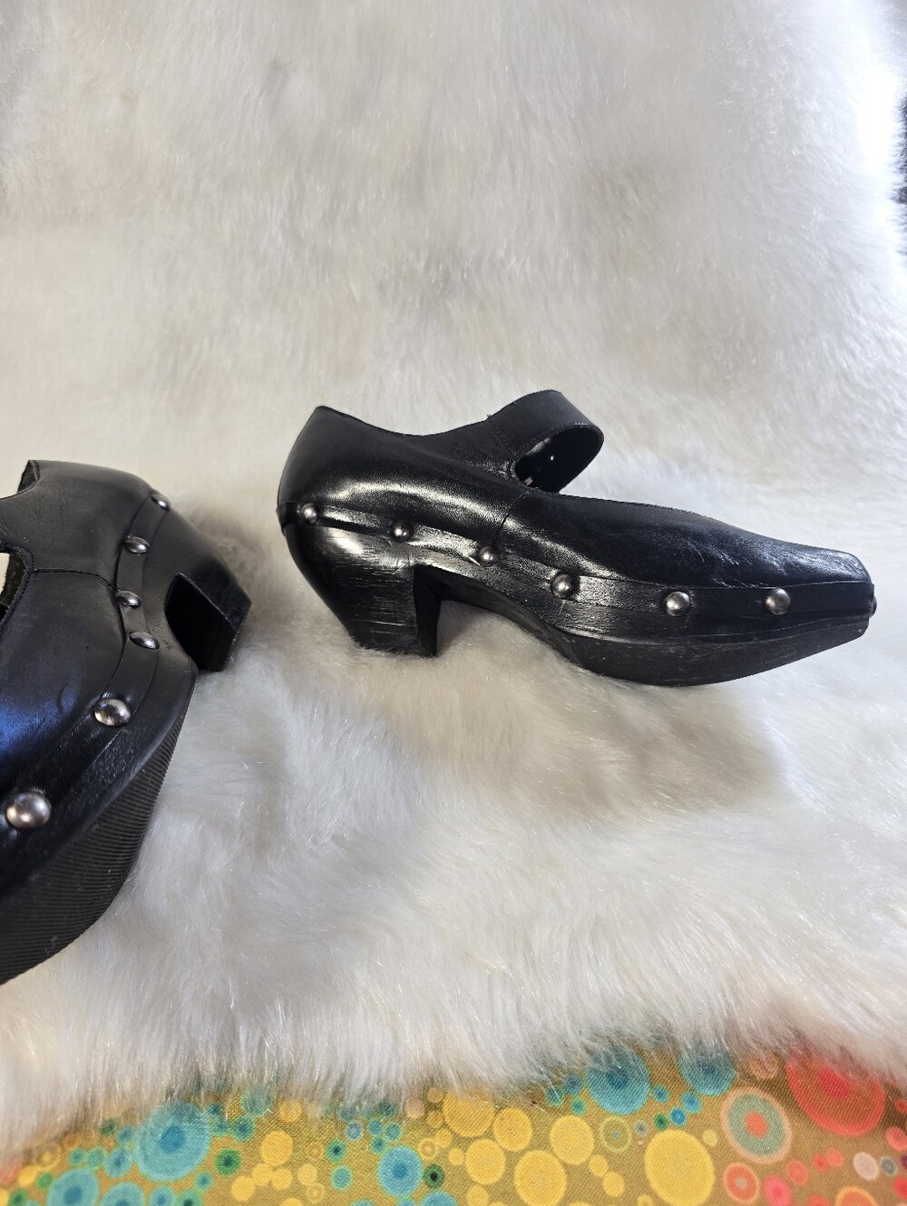 Piña Colada Black Studded Wooden/Leather Mary Jane Clogs for Women - Picture 5 of 12